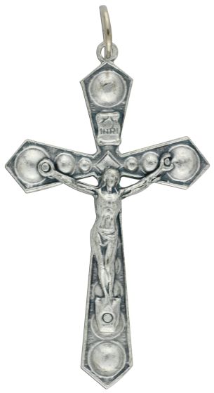 Beaded Crucifix – 1 3/4" Silver Oxidized, Made in Italy *  (Minimum quantity purchase is 2)