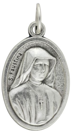 Divine Mercy Medal (St Faustina Kowalska) – 1" Oval Silver Oxidized, Made in Italy   (Minimum quantity purchase is 2)