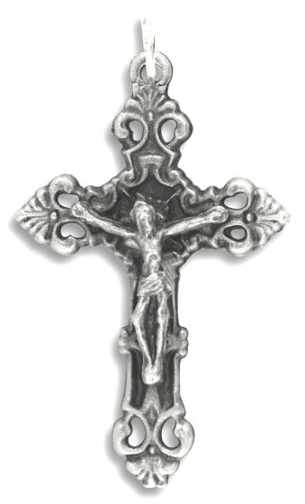 Fleur-de-Lis Crucifix – 1 5/8" Silver Oxidized Open Design, Made in Italy *  (Minimum quantity purchase is 2)