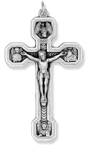 Large Stations of the Cross Crucifix - 2.5" Silver Oxidized, Made in Italy *    (Minimum quantity purchase is 1)