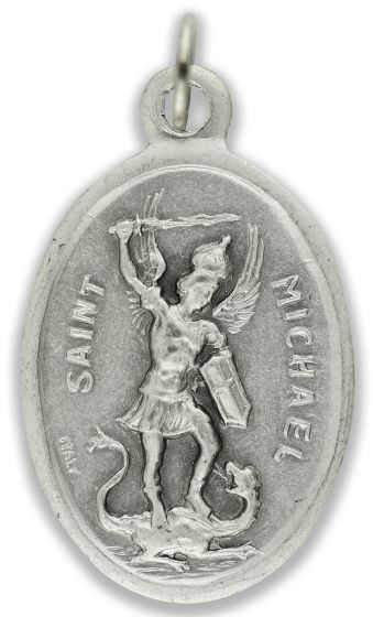  St Michael / Pray For Us Medal  - Italian Silver Oxidized - 1"  (Minimum quantity purchase is 1)