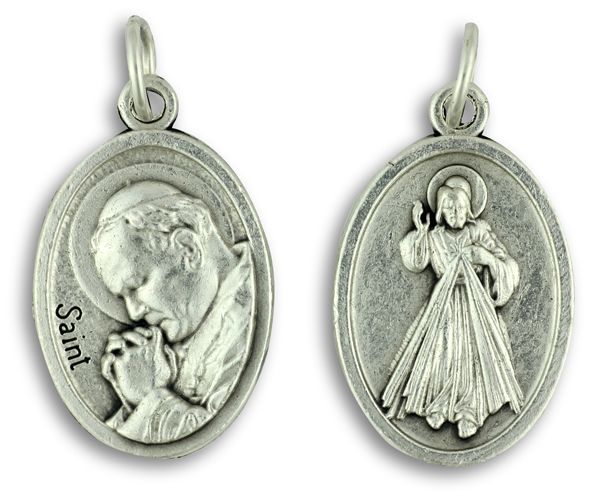 St Pope John Paul II Medal (Divine Mercy) - 1" Silver Oxidized, Made in Italy  (Minimum quantity purchase is 3)