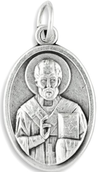  St. Nicholas / Pray for Us Medal - Silver Oxidized Die-Cast - 1"    (Minimum quantity purchase is 3)