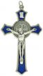 St Benedict Blue Enamel Flared Crucifix Pendant - 3 1/8" Silver Oxidized, Made in Italy *  (Minimum quantity purchase is 1)