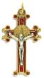 St. Benedict 2-sided Scrolled Edge, Gold Plated Rosary Crucifix -  Red Inlay - 1 5/8"  (Minimum quantity purchase is 1)