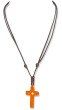  Necklace with Leather Cord and Orange Cross, Adjustable   (Minimum quantity purchase is 1)