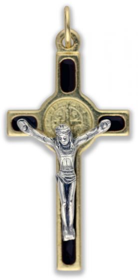  St Benedict Gold Plated Crucifix with Brown Enamel 1.6 in. (Minimum quantity purchase is 1)