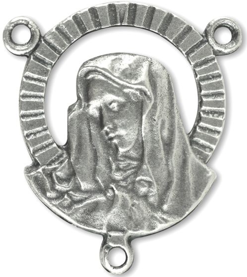 Our Lady of Sorrows Rosary Center - 3/4" Open Design Silver Oxidized, Made in Italy *  (Minimum quantity purchase is 3)