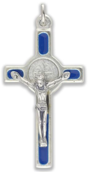 St Benedict Crucifix with Blue Enamel 1.6" - Made in Italy  * (Minimum quantity purchase is 1)