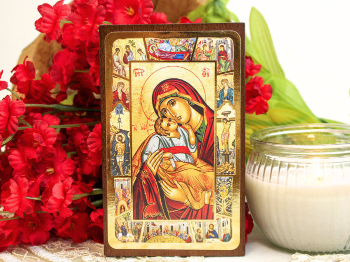  Boxed Wood Icon with Gold Leaf Finish 5 3/4 - Madonna and Child  