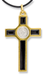 St Benedict Crucifix Pendant Necklace – 2" Gold & Silver with Black Enamel, Made in Italy *  (Minimum quantity purchase is 1)   