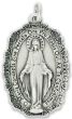 Miraculous Medal with Rose Border (Latin) - 1 3/4" Silver Oxidized, Made in Italy *  (Minimum quantity purchase is 1)