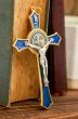 St Benedict Crucifix Pendant with Blue and Gold Enamel - 4 3/4"  *   (Minimum quanity of purchase is 1)   