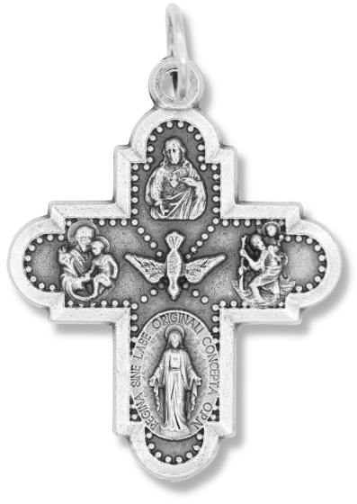 5-Way Cross Medal - 1 1/8" Silver Oxidized, Made in Italy *  (Minimum quantity purchase is 3)
