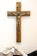 St Benedict Two-Sided  Wall Crucifix with Antique Gold Corpus - 10 x 6" *   (Minimum qty purchase is 1)