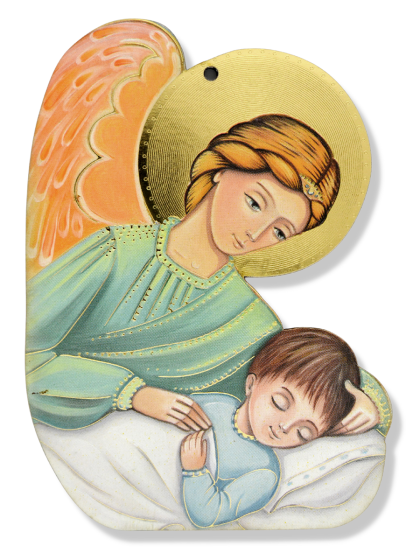 Guardian Angel  Wall Plaque with Angel of God Paper Printed Card - 4 1/2  x 3 1/4"   (Minimum quantity purchase is 1)