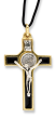   St Benedict Crucifix Pendant with Black Enamel and Gold Accents on Black Cord - 2"   