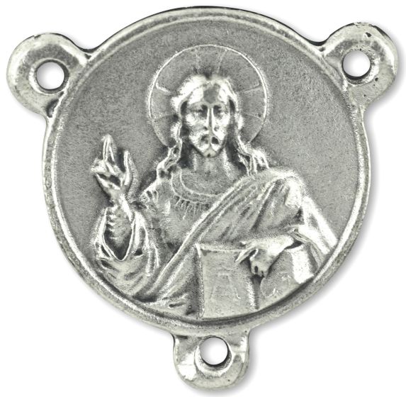 Christ the Teacher Rosary Center with Our Lady of Sorrows - 3/4" Round Silver Oxidized, Made in Italy * (Minimum quantity purchase is 2)