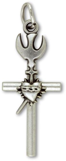 Sacred Heart Cross (Holy Spirit Dove) - 1 3/8" Silver Oxidized, Made in Italy *  (Minimum quantity purchase is 3)
