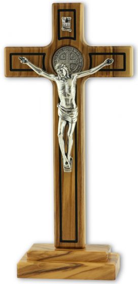 St. Benedict Olive Wood Table Top Crucifix - 8 3/4"    (Minimum quantity purchase is 1)