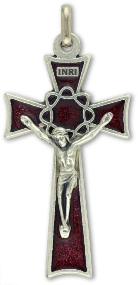  Large Crown of Thorns Crucifix w/Red Enamel Accents - 2"    (Minimum quantity purchase is 1)