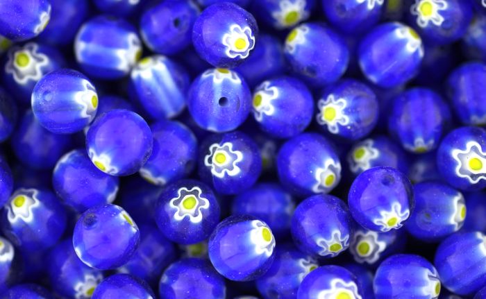 Murano Style Glass Beads - Royal Blue & Yellow - 8mm (Packs of 60) *   (Minimum quantity purchase is 1)
