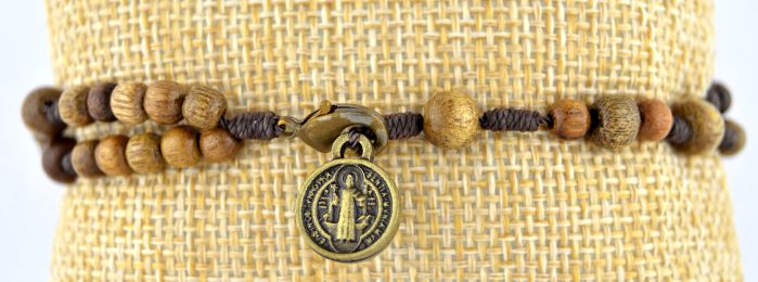 St Benedict Rosary Bracelet with Brown Wood Beads *  (Minimum quantity purchase is 1)
