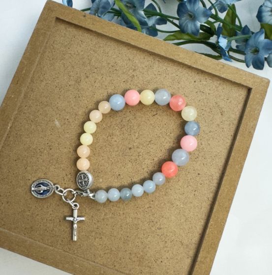 Decade 'Pastel Dyed Jade - Hope' Virtue Stretch Rosary Bracelet (Minimum quantity purchase is 1)