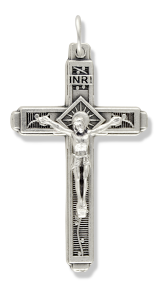 Fatima Crucifix with Vine Detailing - 1 1/2" Silver Oxidized, Made in Italy *  (Minimum quantity purchase is 2)