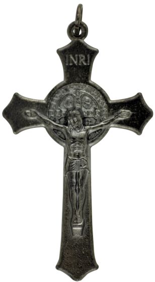  St. Benedict Flared Edge Crucifix - Gun Metal - 2" *  (Minimum quantity purchase is 1)