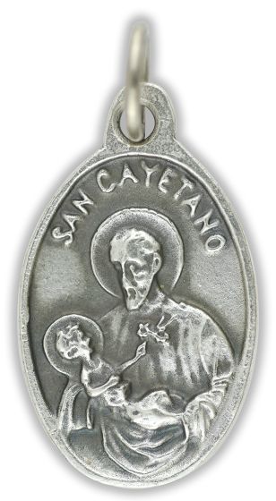 1" Spanish St Cayetano Medal (Job Seekers, Gamblers) - Silver Ox, Oval - Closeout Sale *  (Minimum quantity purchase is 3)