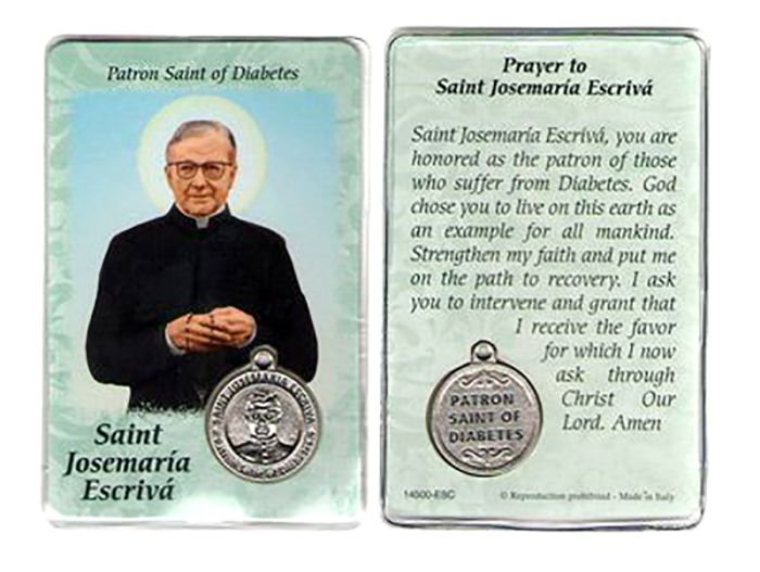  Saint Josemaria Escriva Prayer Card with Medal (Diabetes)  