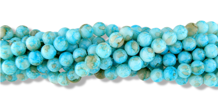  Aqua Blue with White Spun Glass Porcelain Beads -  8mm - 60 beads (Minimum quantity purchase is 1)