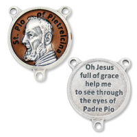 Padre Pio Round Centerpiece - Brown Enamel, 3/4"  *  (Minimum quantity purchase is 2)