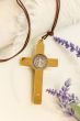 St Benedict Crucifix Pendant Necklace - 3" Gold Plated with Black Enamel Accents, Made in Italy *   (Minimum quantity purchase is 1)   