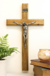 Wood Wall Crucifix with Antique Silver Corpus - 13.75 x 8"  (Minimum quantity purchase is 1)
