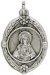 Sacred Heart of Jesus Medal 1 1/4” Oval Silver Oxidized – Floral Border – Made in Italy - Closeout Sale * (Minimum quantity purchase is 2)
