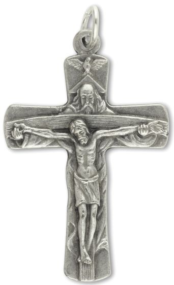 Holy Trinity Crucifix - 1 1/8" Silver Oxidized, Made in Italy  (Minimum quantity purchase is 1)