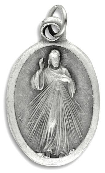 Divine Mercy Jesus / Jesus Yo Confio En Ti Medal - Italian Silver OX 1 inch  (Minimum quantity purchase is 2)