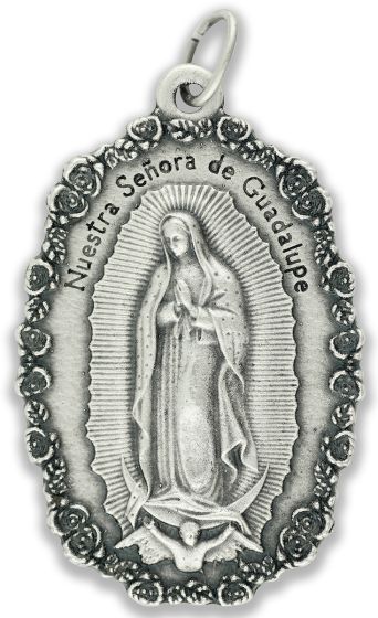  Our Lady of Guadalupe / Divine Mercy Jesus with Rose Border in Spanish - 1 3/4"   (Minimum quantity purchase is 1)