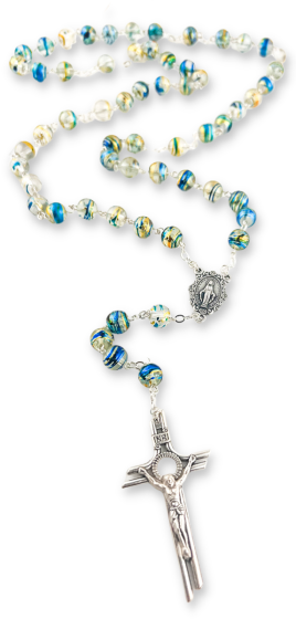 Rosary with Miraculous Medal Center and 8mm Clear / Multicolor Beads - 21.5"  (Minimum quantity purchase is 1)