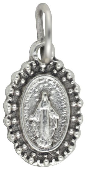 Miraculous Medal with Beaded Border – 1/2" Silver Oxidized, Made in Italy * (Minimum quantity purchase is 5)