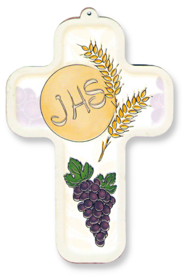  Picture Cross on Wood -  Communion JHS 5 inch  (Minimum quantity purchase is 1)