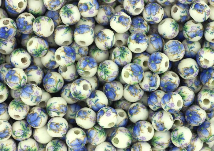  Blue Flowered Ceramic Beads - 6 mm, pkg 60   (Minimum quantity purchase is 1)