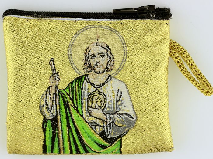 St Jude Full Color Rosary Pouch with Gold Accents - 2.5 x 3"    (Minimum quantity purchase is 1)