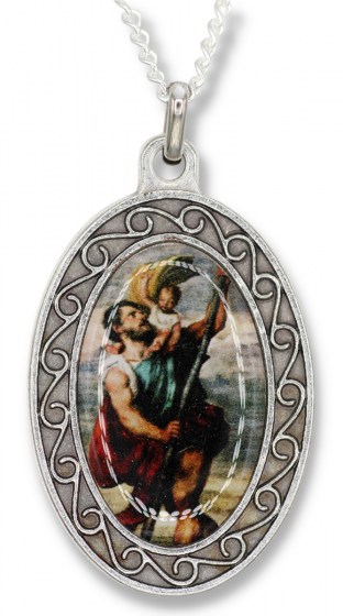  St Christopher / Pray for Us Necklace with Full Color Medal - 13"   (Minimum quantity purchase is 1)