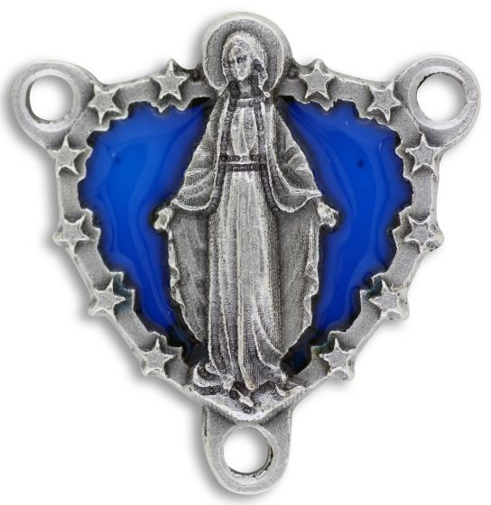   Our Lady Center, Heart Shape with Blue Enamel and Star Edging - 15/16"       (Minimum quantity purchase is 2)