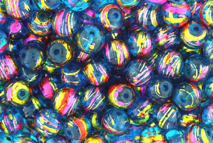    Accented Glass Beads - Blue / Fuchsia / Gold - 8mm - pkg 60    (Minimum quantity purchase is 1)