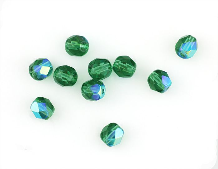  Emerald Green Aurora Borealis Czech Faceted Glass Beads - 6 mm - pkg of 60  (Minimum quantity purchase is 1)