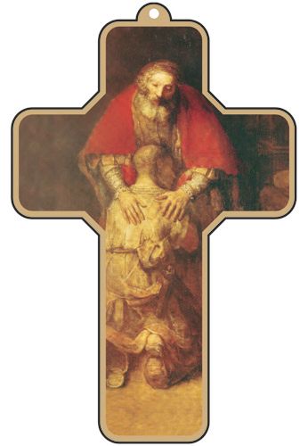 Picture Cross on Wood - The Prodigal Son by Rembrandt - 5 inch   ( Minimum quantity purchase is 1)